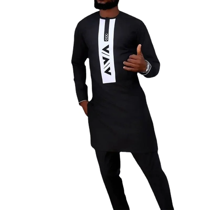 M-4XL New Casual Round Neck Long Sleeve Top Long Pants Set African Ethnic Style Two Piece Streetwear Set