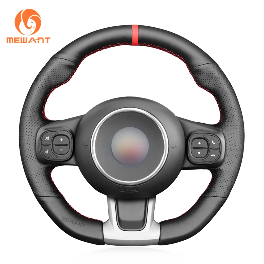 

Custom Hand Sewing Black Genuine Leather Steering Wheel Cover for Abarth 595 595C 695 695C 2016 2017-2021 Fiat 500 500C