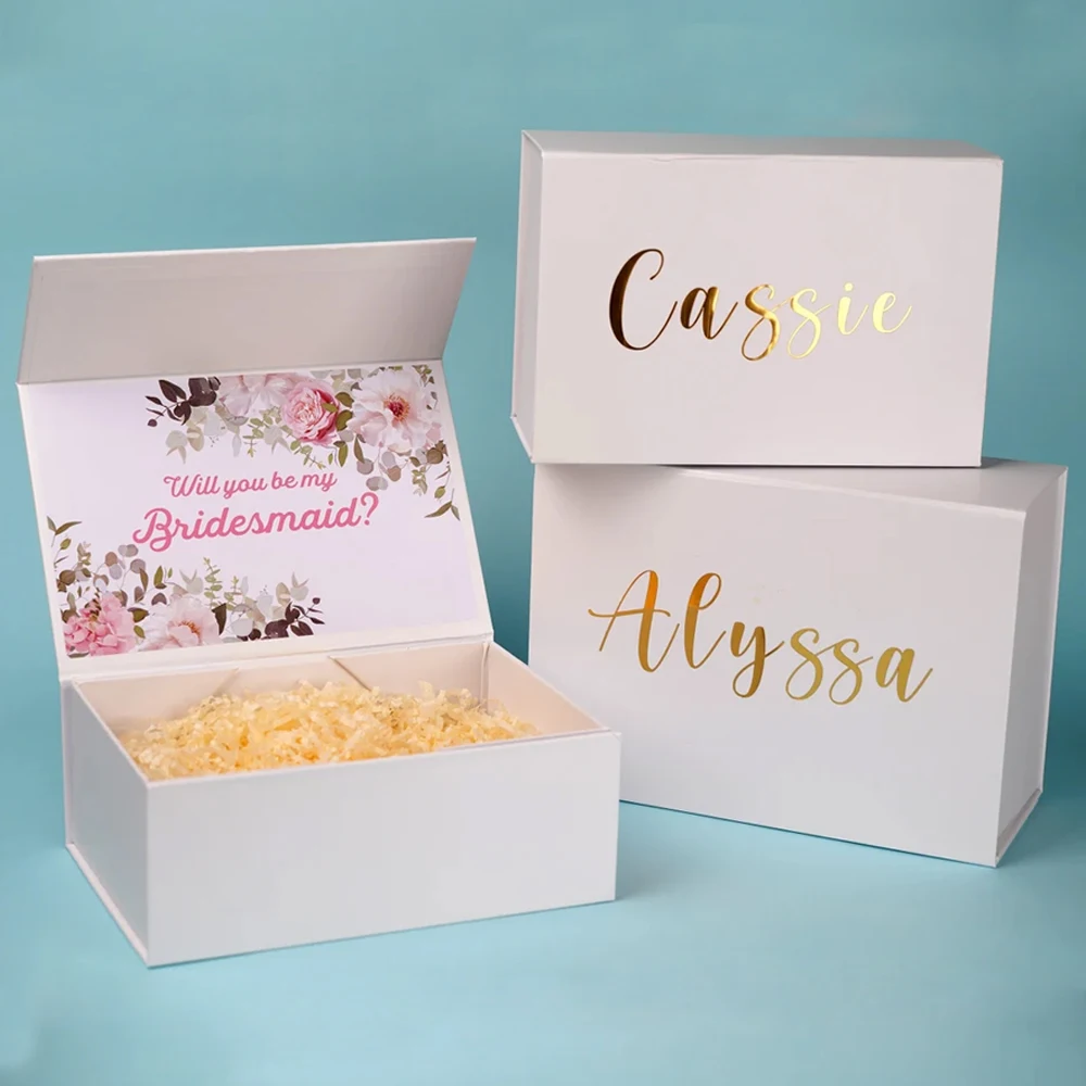 

Custom Logo Folding Wedding Bridesmaid Gifts Box Bridesmaid Proposal Empty Gift Box for Bridesmaid Flower Girl Magnetic Gift Box