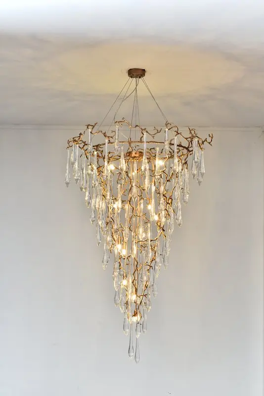 MEEROSEE New Arrival Large Copper Chandelier Golden Luxury Long Staircase Hanging Lamp Light Fixture for High Ceiling MD86925