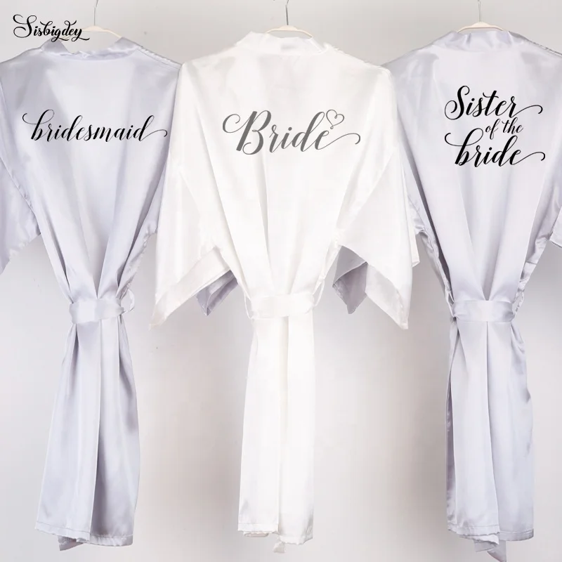 

quality satin robe for bride and bridesmaid party women's kimono satin nightgown silver grey kimonos