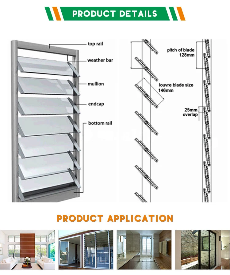 Sound Insulation Fixed Louver Windows Aluminium Glass Louvers Window With Sgs As1288 Certificate