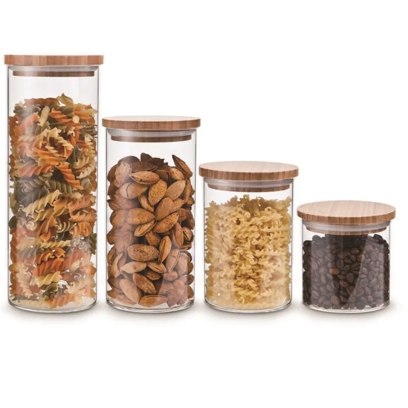 

450ml 700ml 1000ml 1650ml glass jar pet food storage bamboo lid for home kitchen