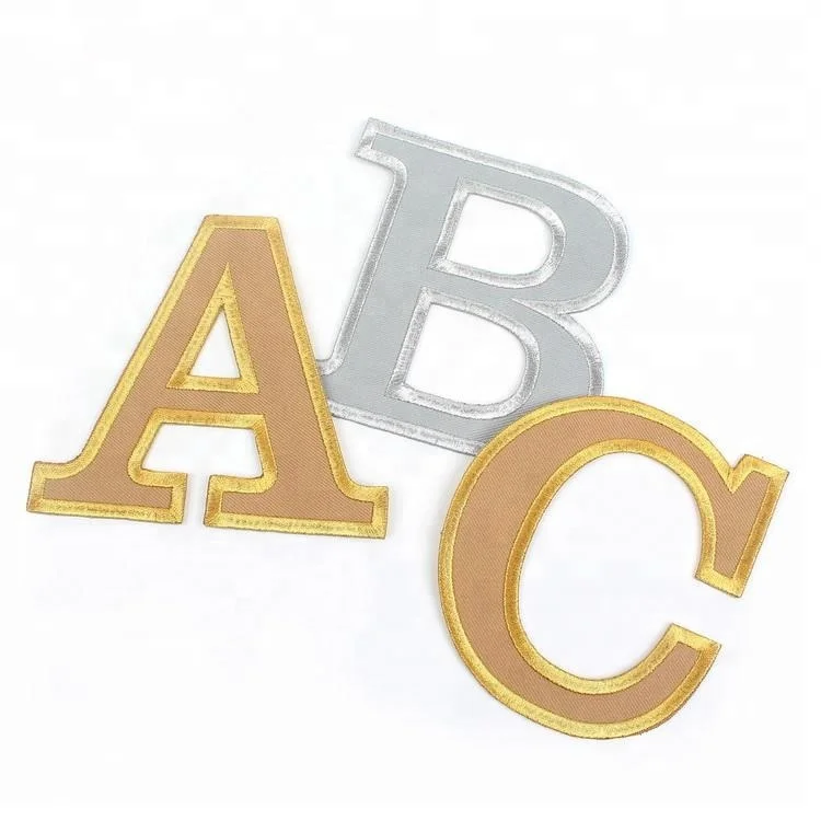 

Wholesale Iron On Custom Metallic Thread Embroidered Border Embroidery Letters Patches for T Shirt