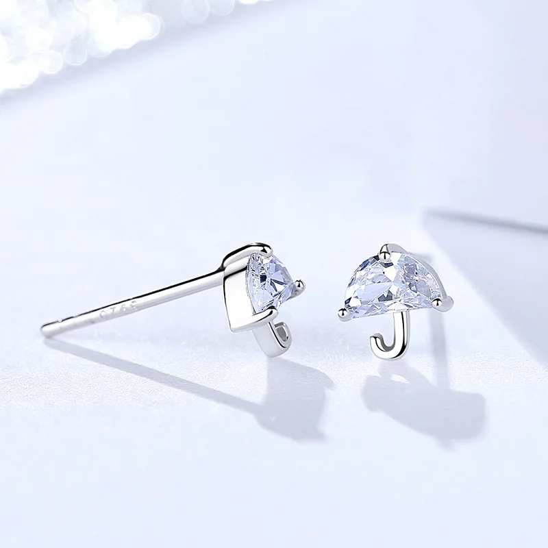 925 Sterling Silver Crystal Umbrella Earrings Women Simple Fashion Wedding Jewelry Accessories