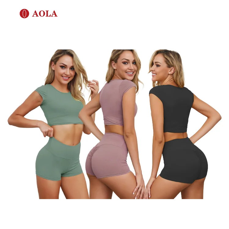 

AOLA Athletic Apparel For Women Custom Short Fitness Gym Yoga Wear Seamless Clothes Woman 2 Piece Sets, Pictures shows