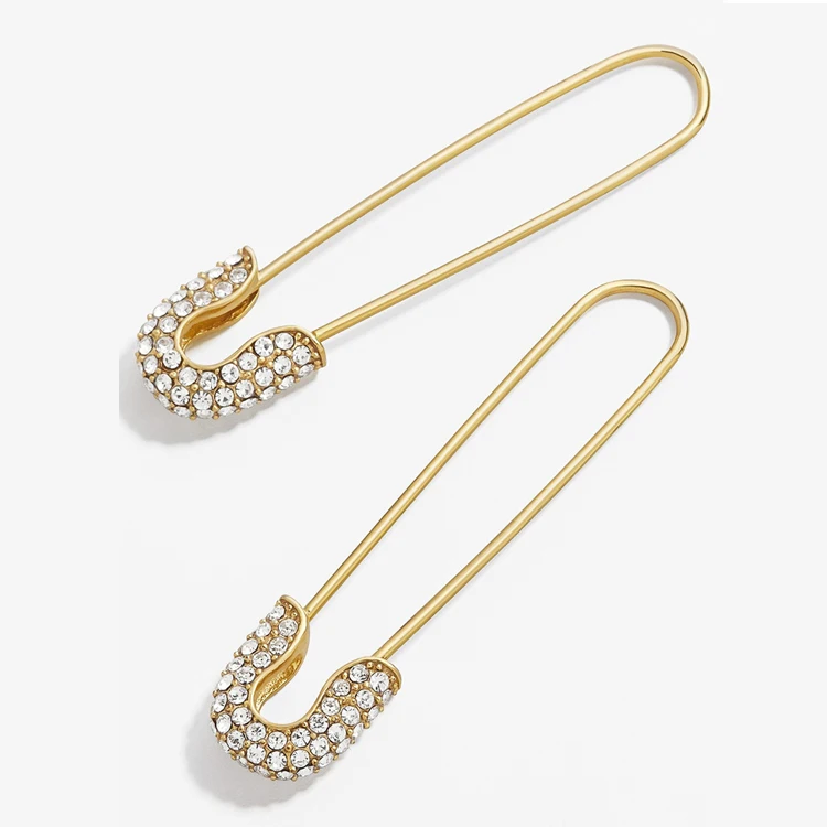 

Fashion Jewelry New Creative Brass Safe Pin Earrings For Women Paper Clip rhinestone drop earrings, Optional as picture,or customized