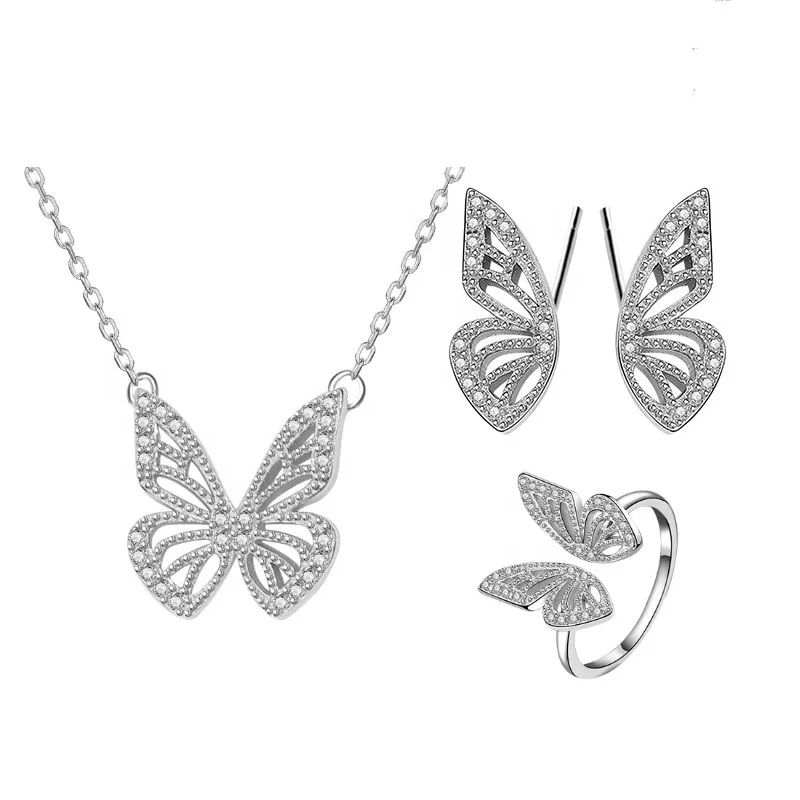 

Promotion Jewelry Online Women Chinese Wholesale Jewelry 925 Sterling Silver Butterfly Jewelry Set, White, gold