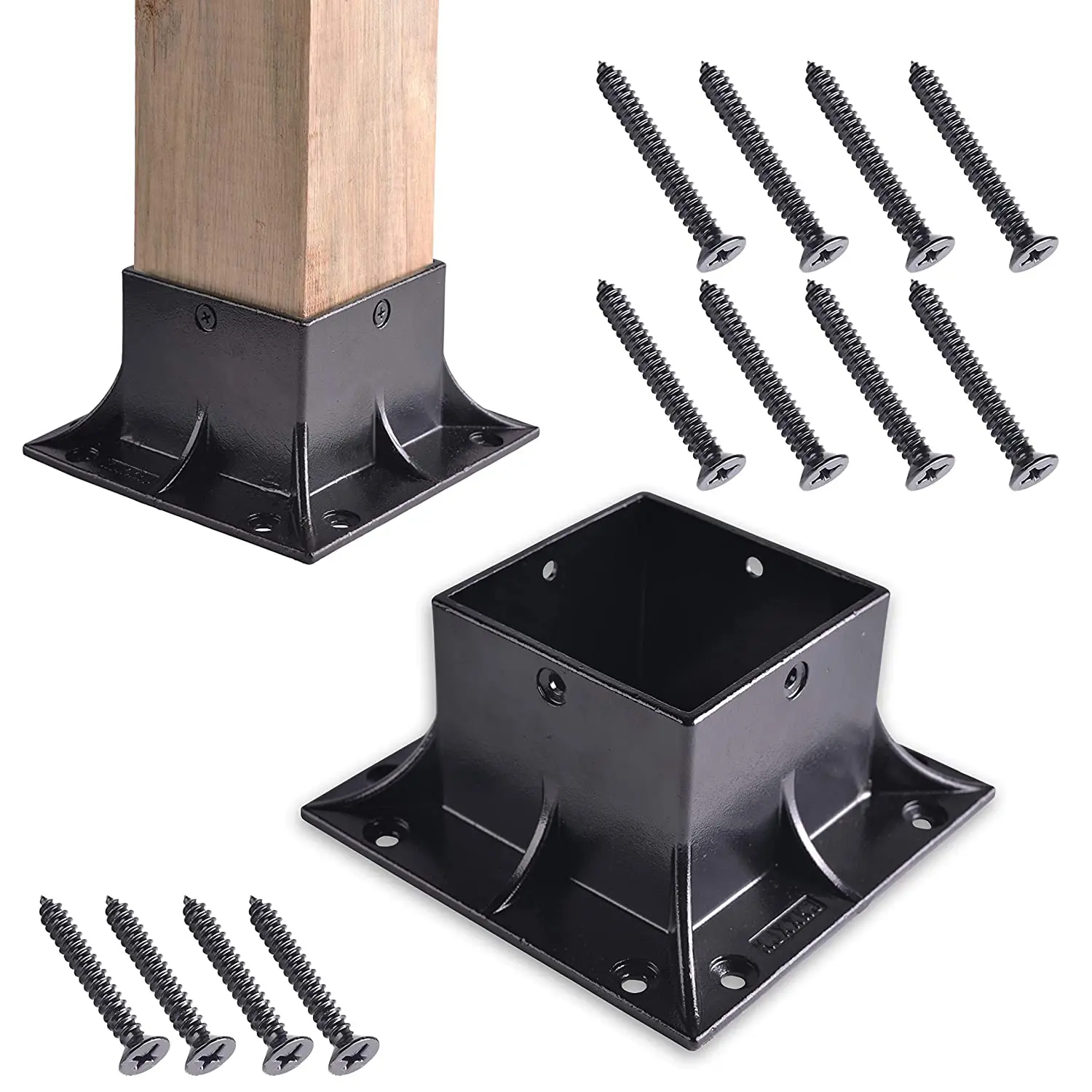 

Heavy Duty Stainless Steel Wood Post Base Cover Skirt Flange with Screws for Deck Porch Handrail Railing Support Trim Anchor