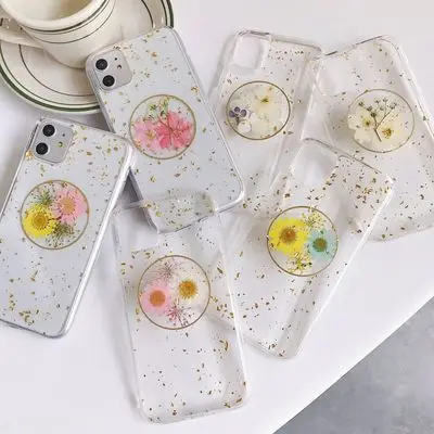 

Dried real flower handmade clear pressed phone case for iphone 11 12 13 pro max, for iphone 12 flower printed case