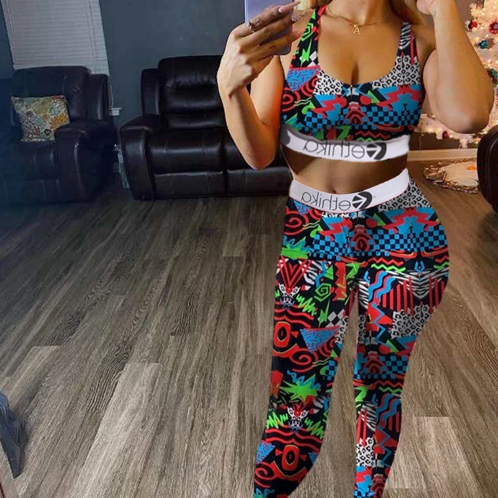 

2021 2 Piece Ethika Legging Sets Women Running Yoga Suit Long Authentic Ethika Push Up Bra Colourful Real Ethika Sets, As picture showing