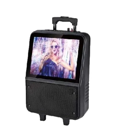 

New Trending 8 inch bass 14.3 inch HD screen portable trolley video speaker supporting MP3 MP4 MP5 WAV RMVB DAT MKV, Black