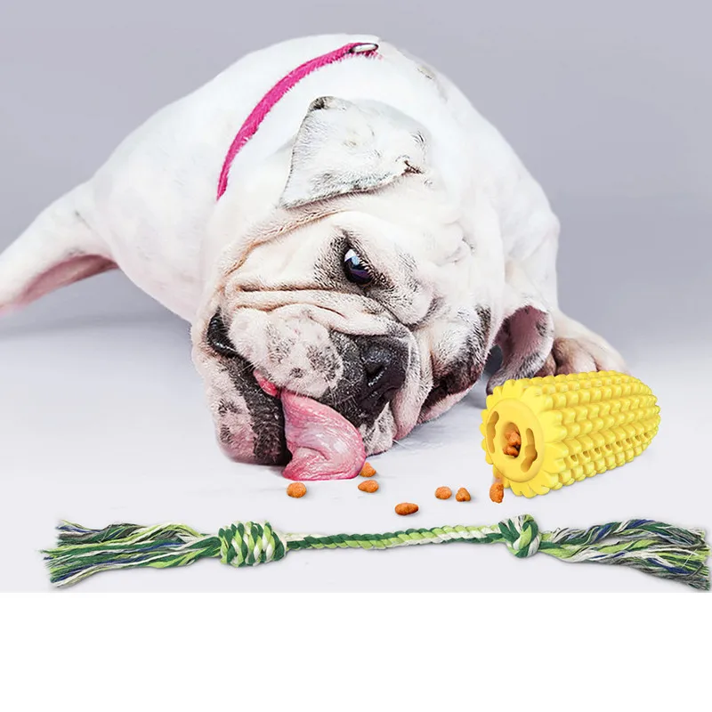 

Newest Style Yellow Corn Shape Bite Resistant Molar Teeth Cleaning Pet Toys Self-Playing Rubber Chewing Dog Toothbrush With Rope, Blue/green /yellow