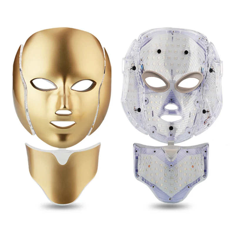 

7 Light Led Therapy Machine Facial Gold Sheet Mask Physical Low Level Laser Therapy Facial Mask For Home Use, Gold & white
