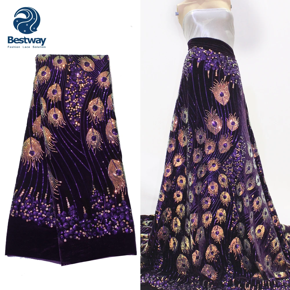 

Bestway New Arrival velvet lace fabric african velvet lace with sequins