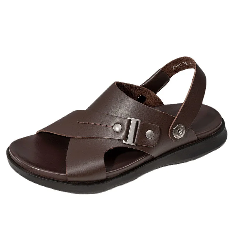 

PDEP breathable cow leather flat men sandals 2021 summer brown buckle sandal for men non slip men leather casual sandals, Colourful,