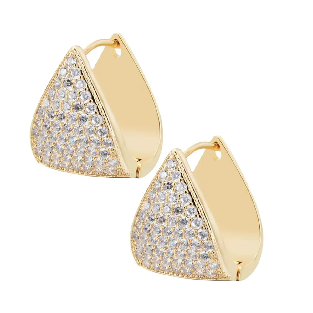 

Yiwu Factory Wedding Women Jewelry Cubic Zirconia Triangle Shape CZ Diamond Clip Earring Real Gold Plated Jewelry Female