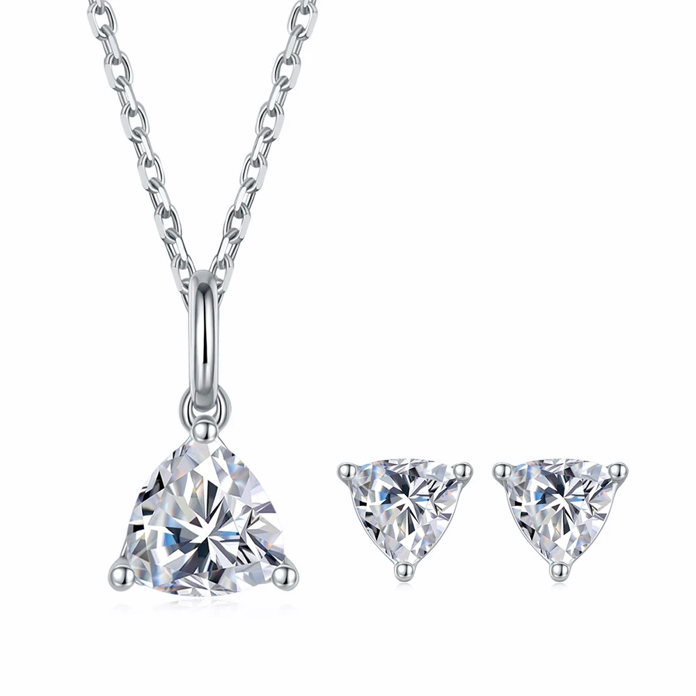 

Delicate Fashion Jewelry Vvs Moissanite Earrings 14k White Gold Plating Moissanite Necklace Set For Bridal