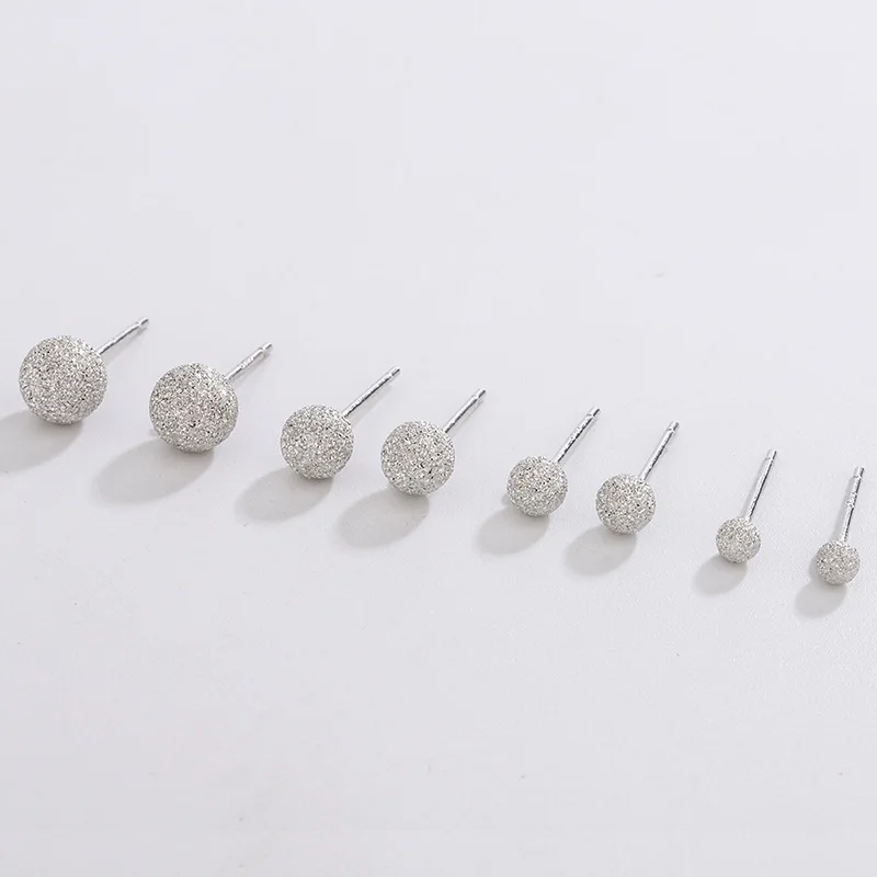 

925 Sterling Silver Stud Earrings Different Sizes Tiny Matte and shiny Ball Studs