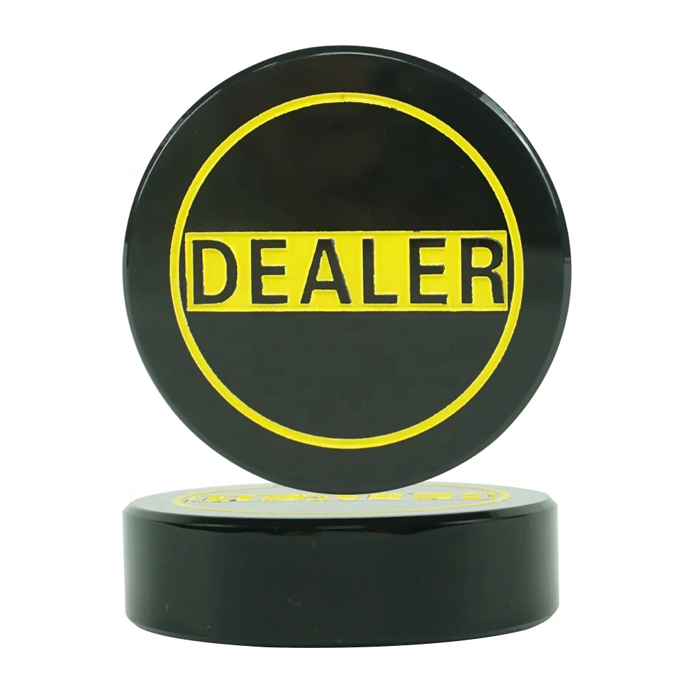 Texas Hold'em Poker Competitive Accessories Custom Engraved Words Luxury Acrylic  70 mm Diameter Black Poker Dealer  Button