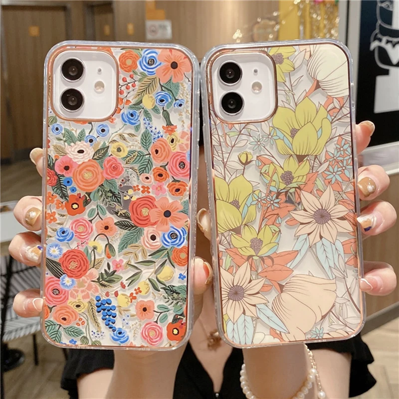 

Flower Leaves Phone Case For iPhone 11 12 Pro Max XR XS Max 7 8 Plus X Bumper Shockproof Back Cover
