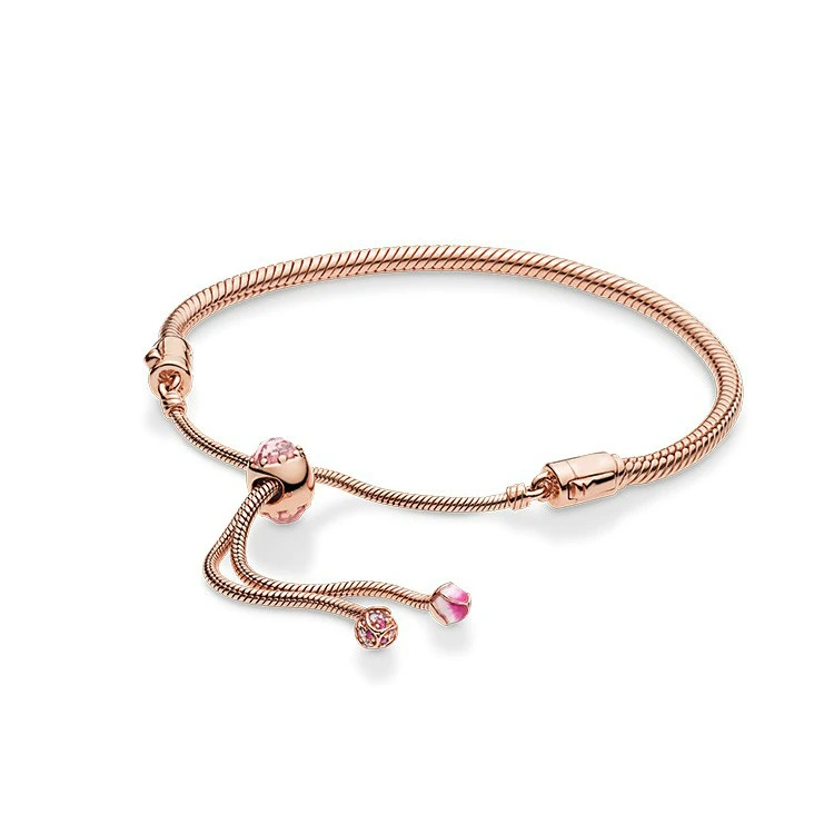 

Fashion fancy rose gold moments snake chain slider bracelet for girls