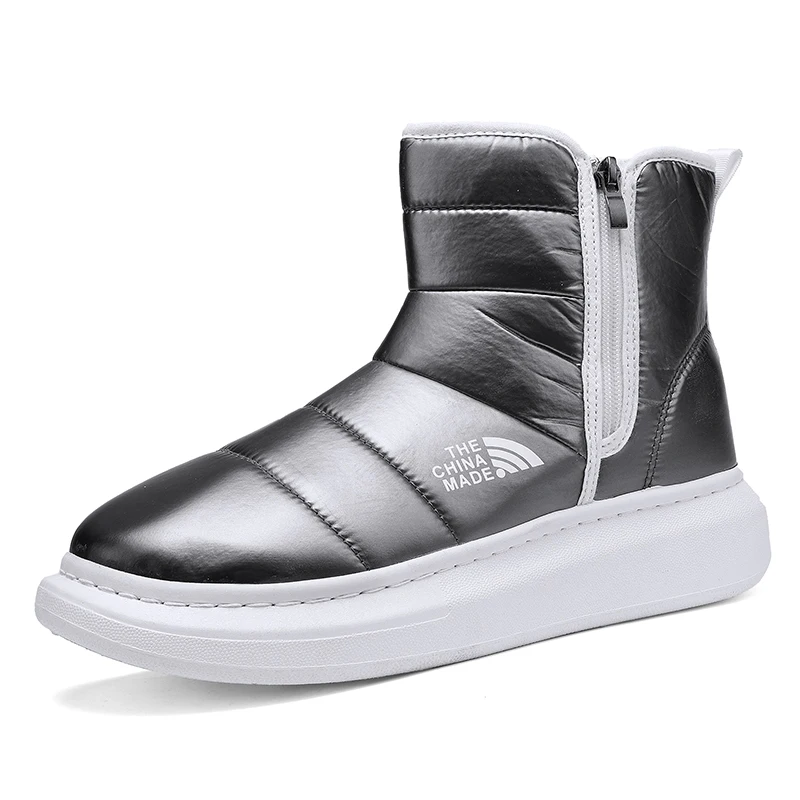 

XIDISO Winter men's snow boots trend plus velvet warm cotton boots feather cloth bright side zipper thick-soled cotton shoes men