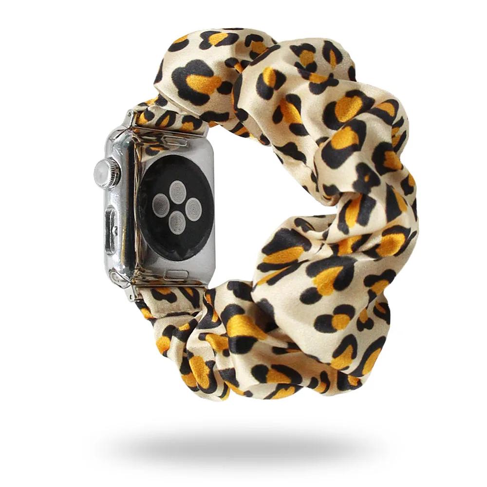 

wholesale desingers silk satin smart watch strap flower scrunchies apple watch band for series 1 2 3 4 5 6