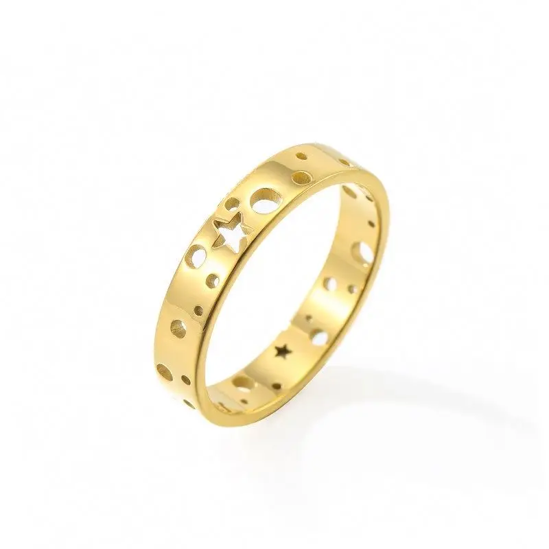 

Star Planet Universe Band Stainless Steel Minimalist Gold Plated Hollowed Ring, Customized color