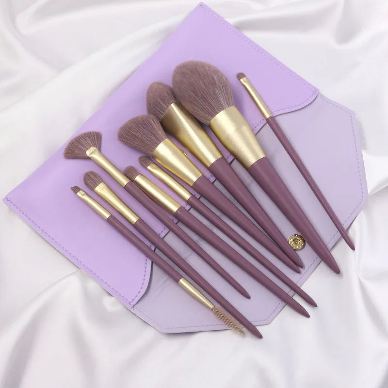 

Luxury Vegan Purple 9pcs Makeup Brushes Custom Logo Cosmetic Powder Eye Shadow Foundation Blush Blending Makeup Brushes Set