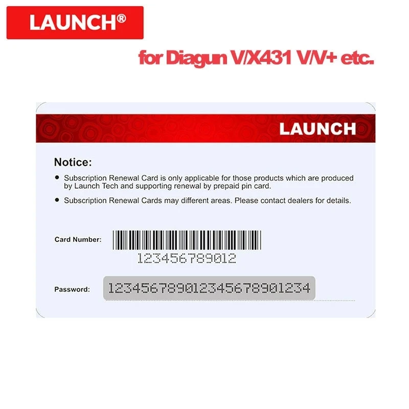 

LAUNCH Pin Card 1 Year Renewal Update Subscription for 12 V Gasoline & Diesel for X431 Diagun IV X431 V V+ Pro mini