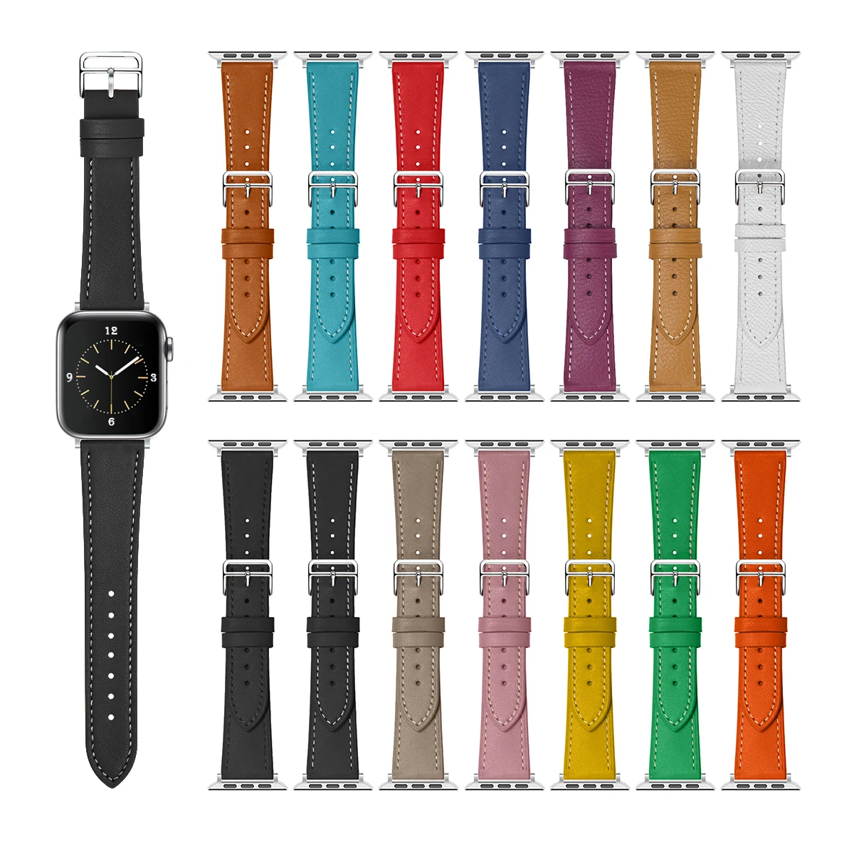 

42mm 44mm Single Tour Leather Watch Band Strap For iWatch, Genuine Leather Band Adapter For Apple Watch SE 6 5 4 3 2 1, 14 colors