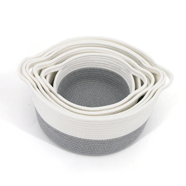 

Home organizer cotton rope storage box woven basket set wholesale, White