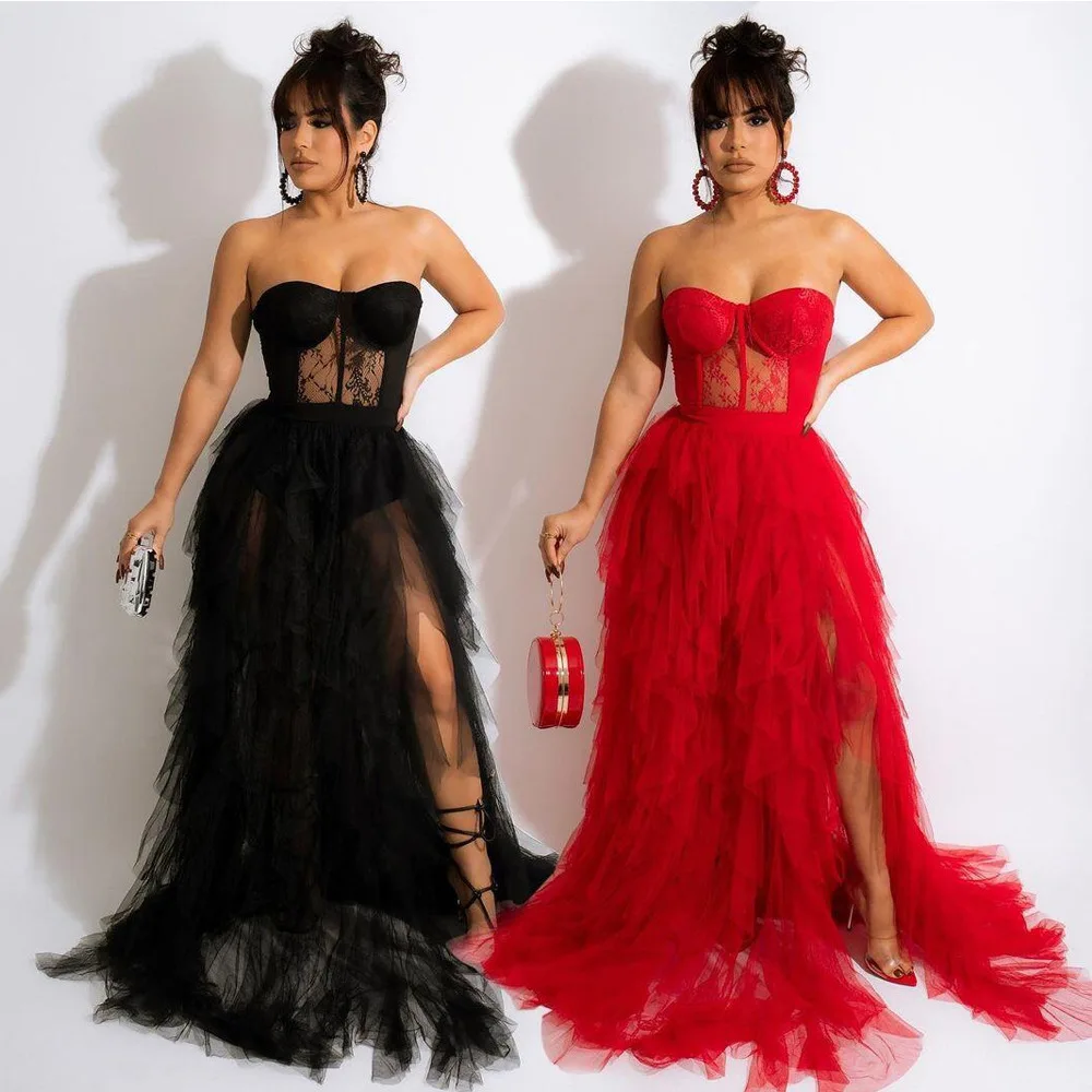 

C0914 Wholesale fashion lace mesh bra Sexy Plus Size modest evening dress women
