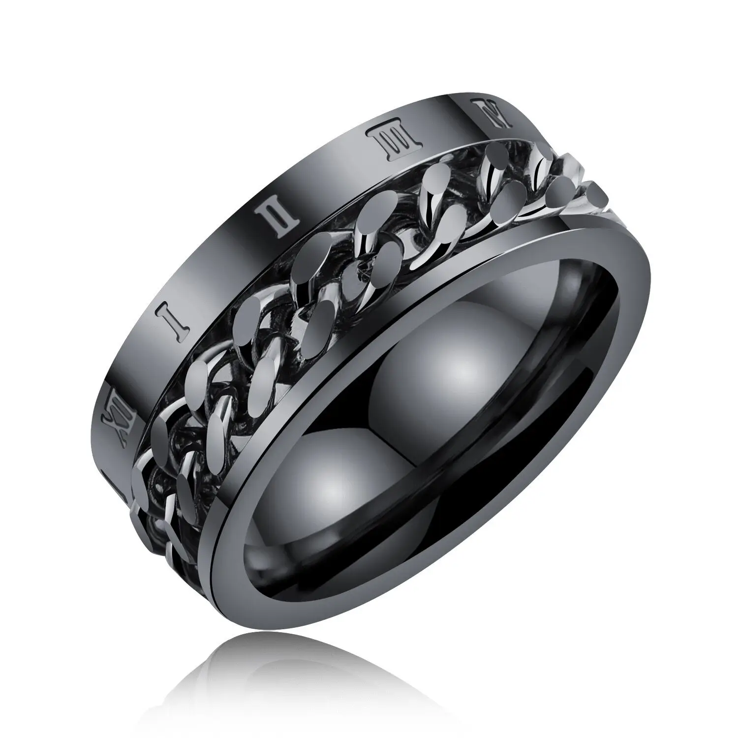 

Men's Personalized Roman numerals Ring With Rotating Chain Ring Titanium 316L Stainless Steel