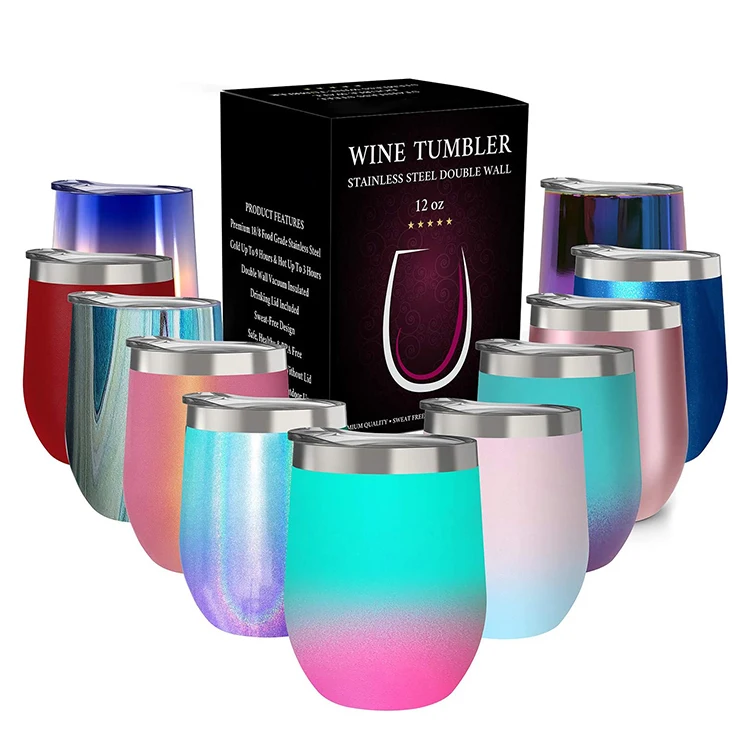 

Amazon 8 12 16 oz Custom Design Travel Wine Tumbler Set Stainless Steel Insulated Mug with Straw Lids, Multi color