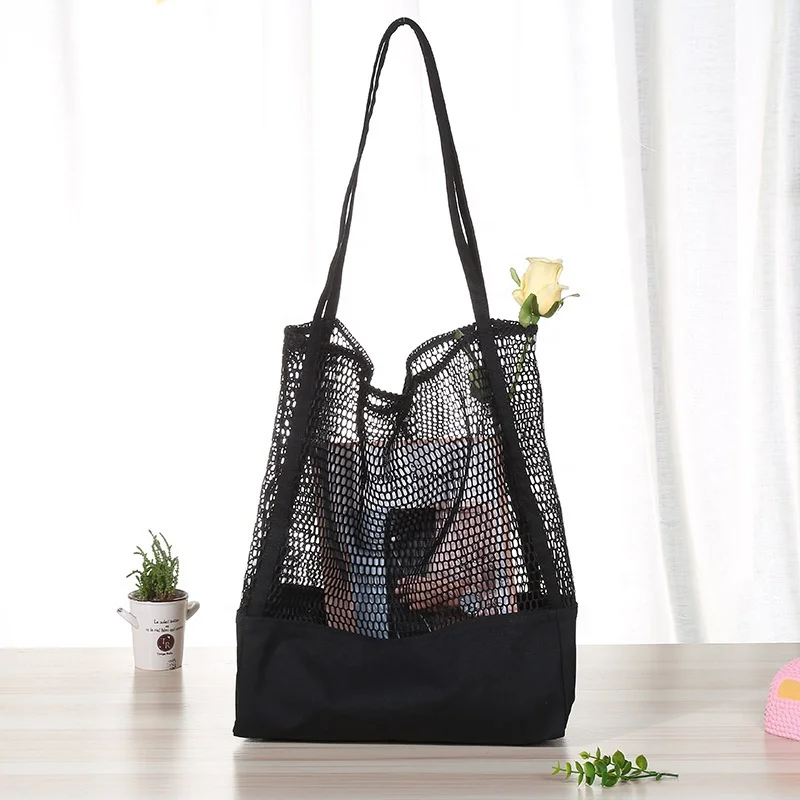 

Fashion Eco FriendlyCasual Fruit&Grocery&Shopping or Storage/Beach Reusable Net Fabric Cotton Canvas Mesh Tote Bag