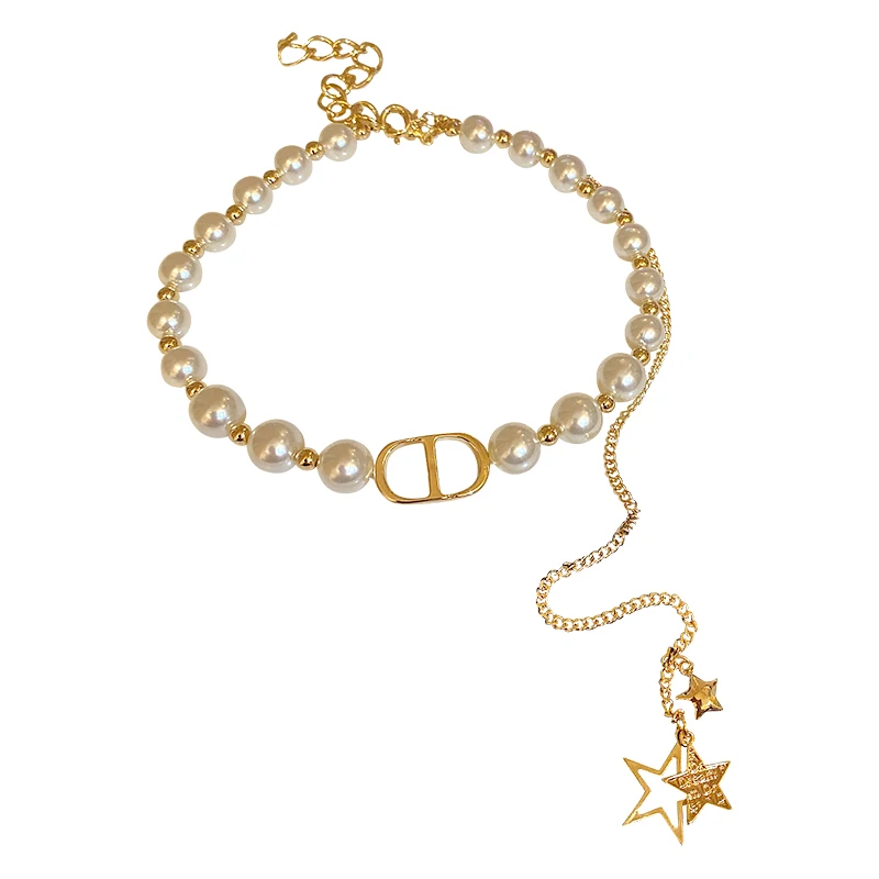 

new arrival individuality star pedant pearl gold link chain necklace