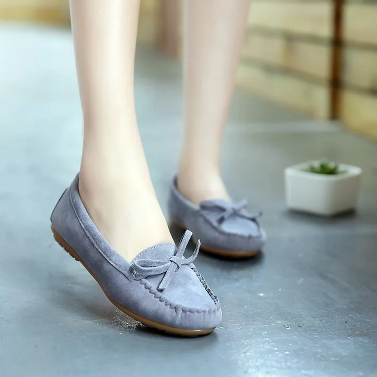 

Wholesale Fashion Bowknot Women's Wide Width Loafer Flats Shoes Ladies Round Toe Slip On Casual Suede Ballet Flats, 4 colors
