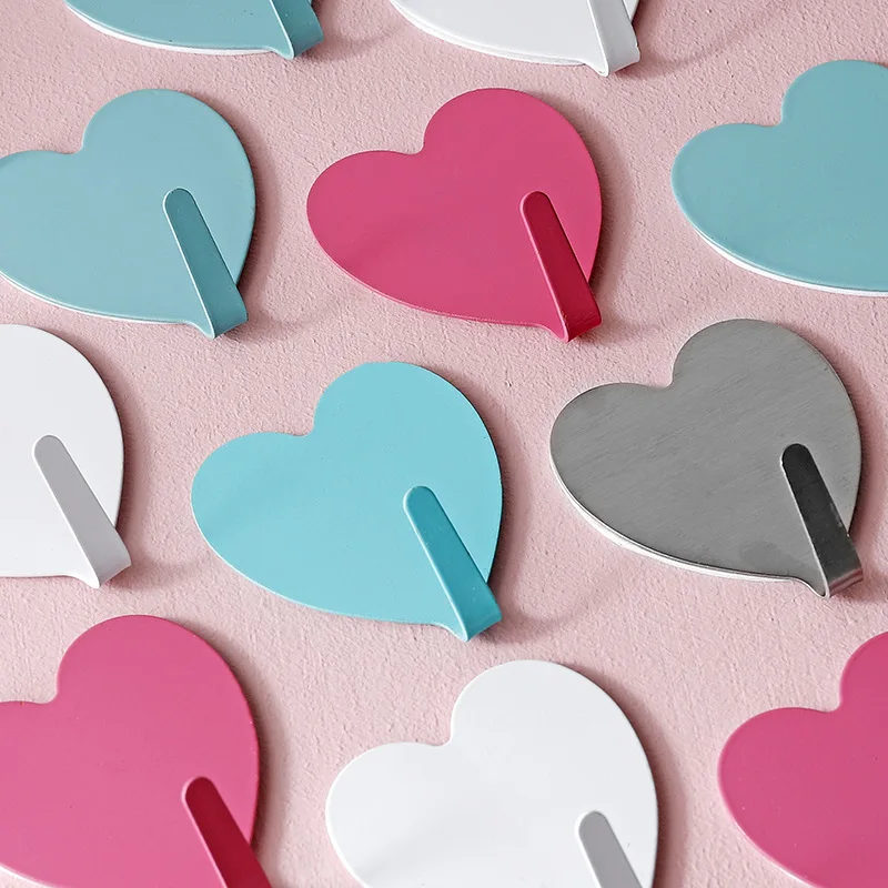 

Japanese Girl Heart Pink Love Heart Sticky Hook Peach Stainless Steel Hook Heart-shaped Soft Sister Room Decoration Hook