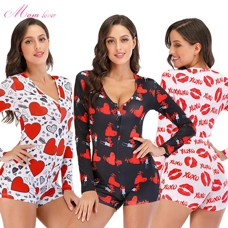 

women clothing ladies sexy sleepwear 2021 new year happy valentines day onesie pajamas for adult, Picture shows,accept customization
