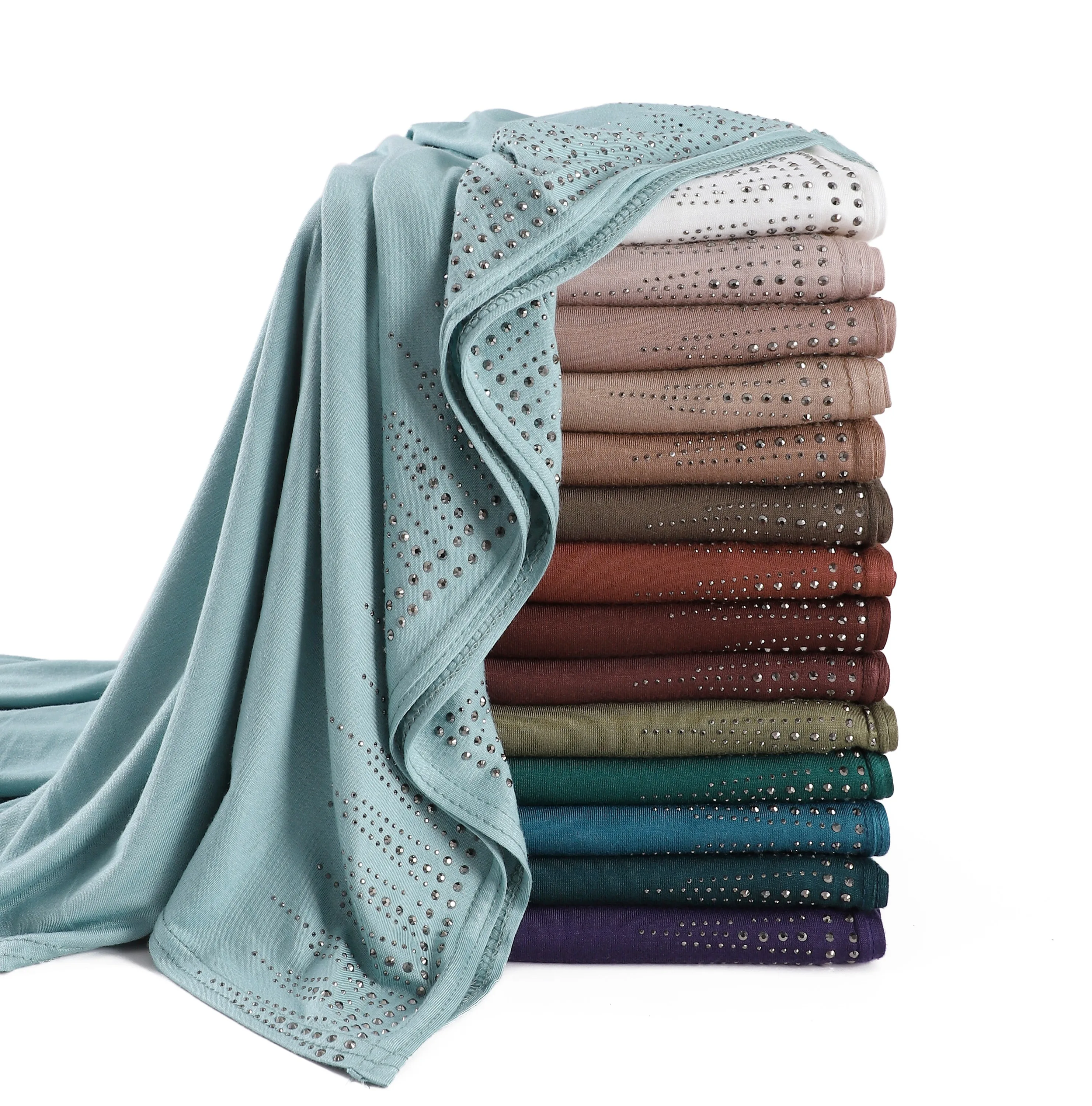 Trendy Islamic Headwear Elegant Modest Wear Premium Rhinestone Shawl Sparkling Stone Scarf Chic Cotton Jersey Diamond Hijab