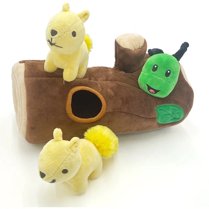 Squeaky Dog Hide and Seek Chew Tree Cave Plush Pet Toy for Interactive Hide and Seek Games