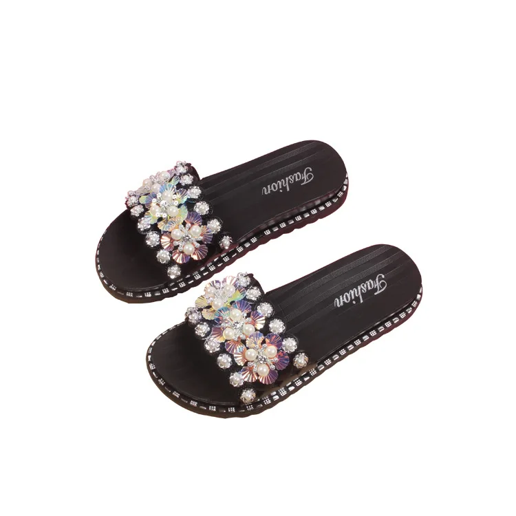 

Wholesale Korean Design Shiny Rhinestone Wearable & Comfortable PVC Slide Sandals Fashion Slide For Women, Customer's request