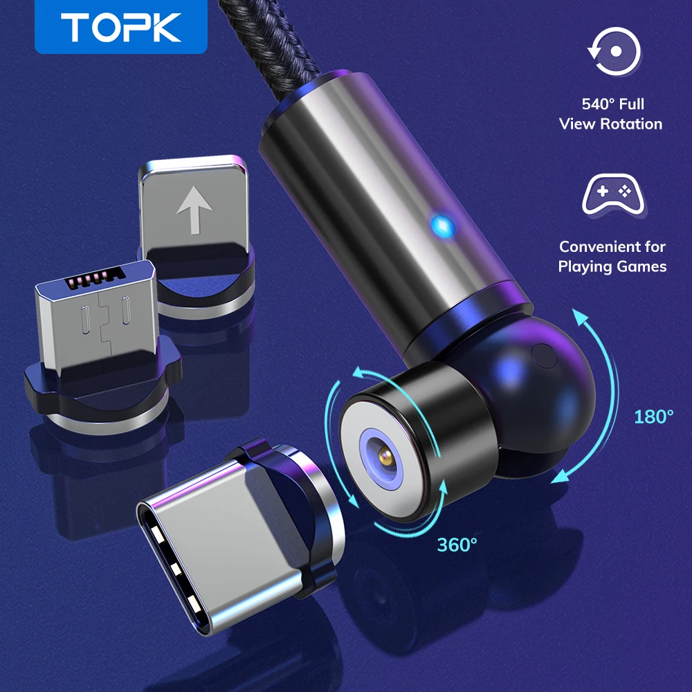 
Free Shipping TOPK AM68 1M Ball Shape 540 Rotation Multi Function 8 Pin USB Type C Magnetic Cable 