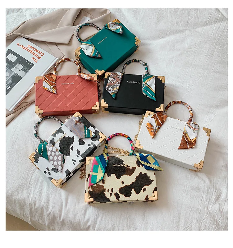 

luxury vegan box shape girl chain purses popular shoulder crossbody bags women handbags ladies with scarf 2021