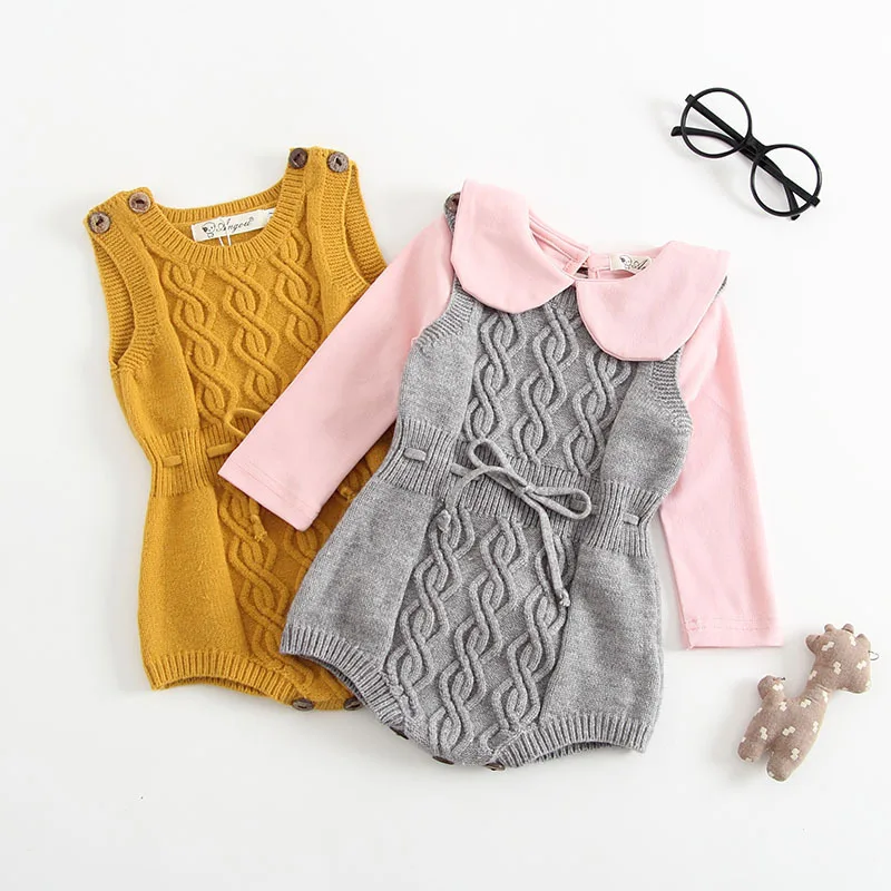 

2021 winter baby boys and girls baby art stitching sweater long-sleeved romper romper bag fart clothes