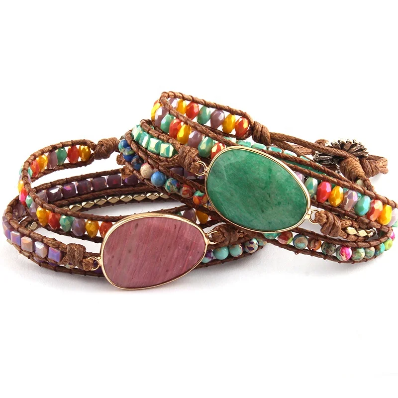 

Fashion Beaded Jewelry Handmade Mixed Natural Stones/Crystal Purple Sediment Jasper 3 Strands Wrap Bracelets