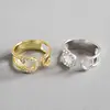 INS Minimalist Jewelry Resizable Zircon Bezel Setting 925 Sterling Silver paper clip Tail ring