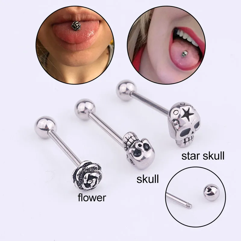 

2021 Sailing Piercing Jewelry Stainless Steel Tongue Piercing Ring Skull Tongue Barbell Ear Nipple Piercing Ring